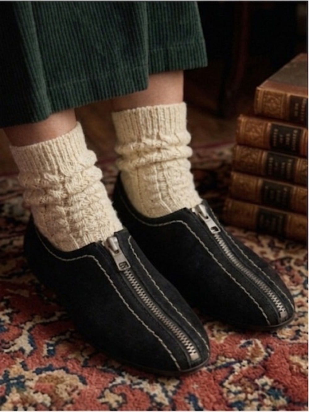 Free Lance Paris Black Suede Zip-Front Loafers Flat Shoes Contrast Stitch 7.5